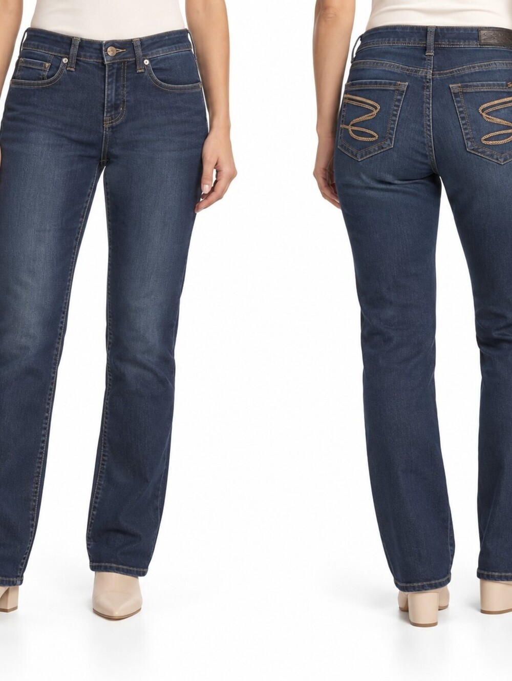 Seven7 Slimming Straight Jeans Women 8 Dark Blue Stretch Embroidered Pockets